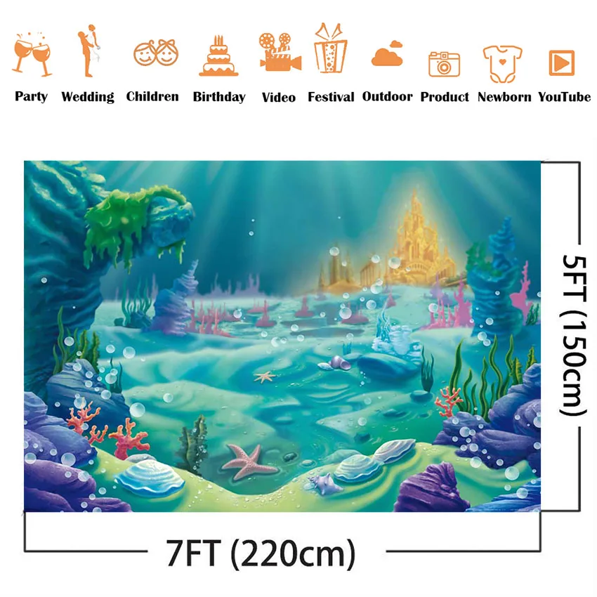 Under the sea backdrop for photography mermaid princess birthday party background castle kids girl theme birthday photo backdrop