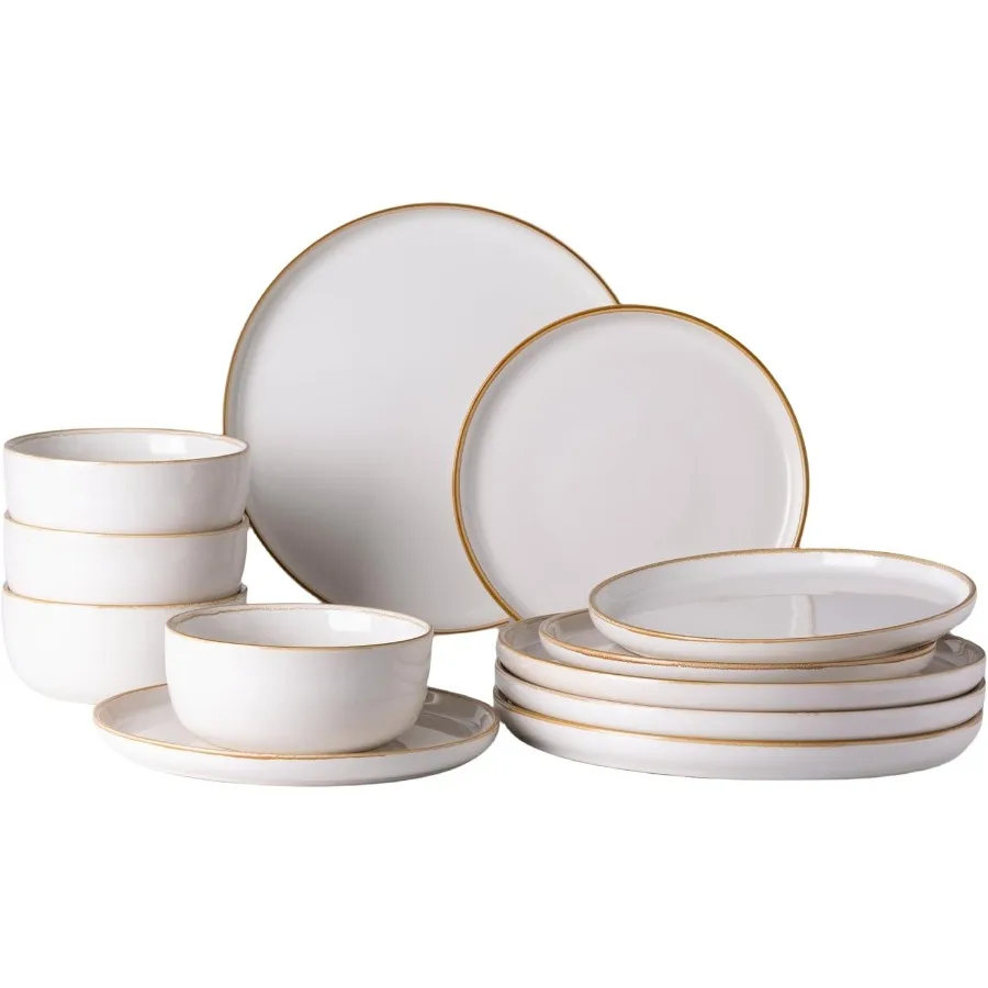

Ceramic Dinnerware Sets for 4 12 Pieces Stoneware Plates and Bowls Sets Scratch Resistant Dishes Dishwasher and Microwave Safe