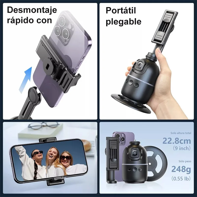 Stabilizator do selfie sticka 360 °   Automatyczny gimbal z funkcją śledzenia twarzy AI, uniwersalny uchwyt na telefon z trójnogiem do smartfona, do wideo, vlogów i transmisji na żywo. — zdjęcie produktu 2