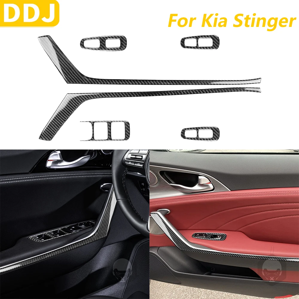 

For Kia Stinger 2019-2025 Carbon Fiber Window Lift Door Handle Panel Set Trim Cover Car Accessories Interior Decoration Sticker