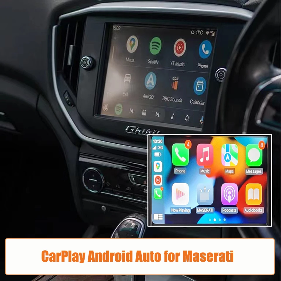 Car Radio Retrofit Apple Wireless CarPlay Android Auto in OEM Car Navigation Solution For Maserati Ghibli Quattroporte 2014 to16