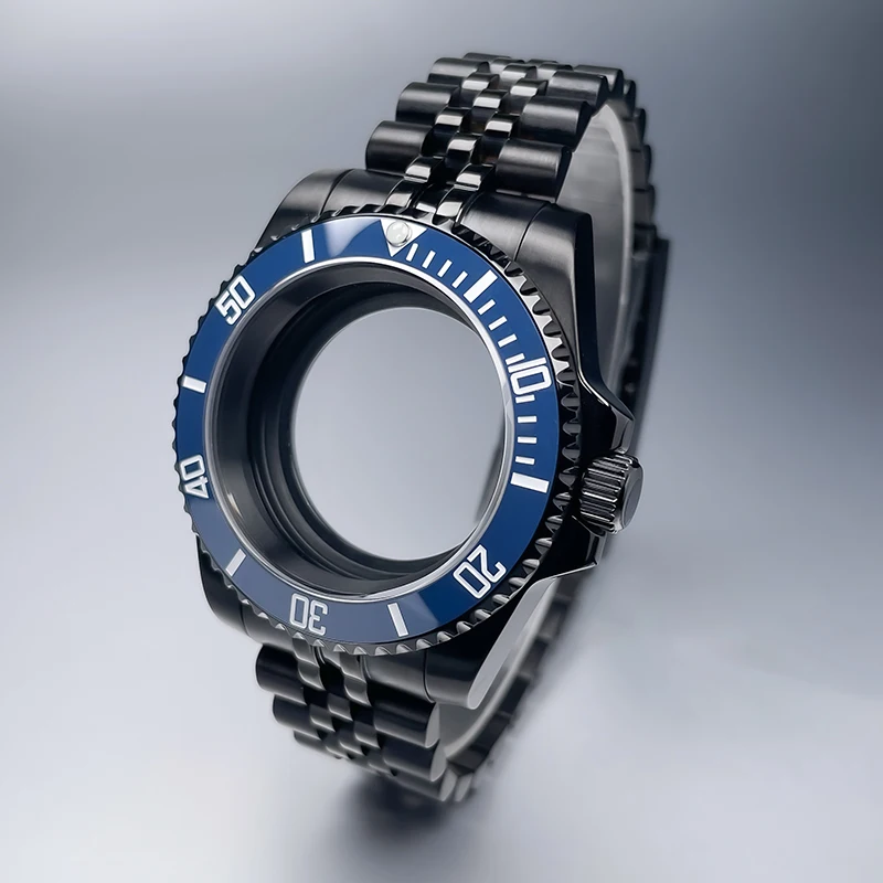 40mm High-QualityBlack NH35 Case Gmt  Stainless Steel Bracelet Sapphire Glass Seik Mod Fit NH34 NH35 NH36 Movement Watch Case
