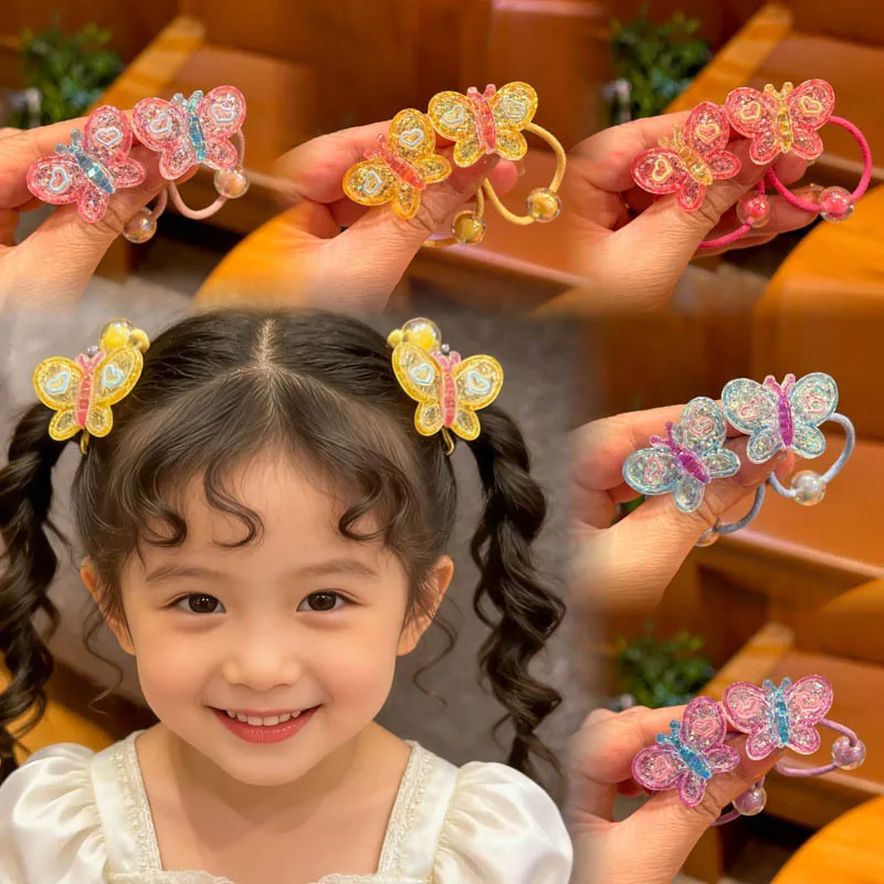 2 Stück Niedliche Schmetterling-Prinzessin Haarschmuck Elastische Haarbänder für Kinder Mädchen Haaraccessoires Kinder-Haargummis