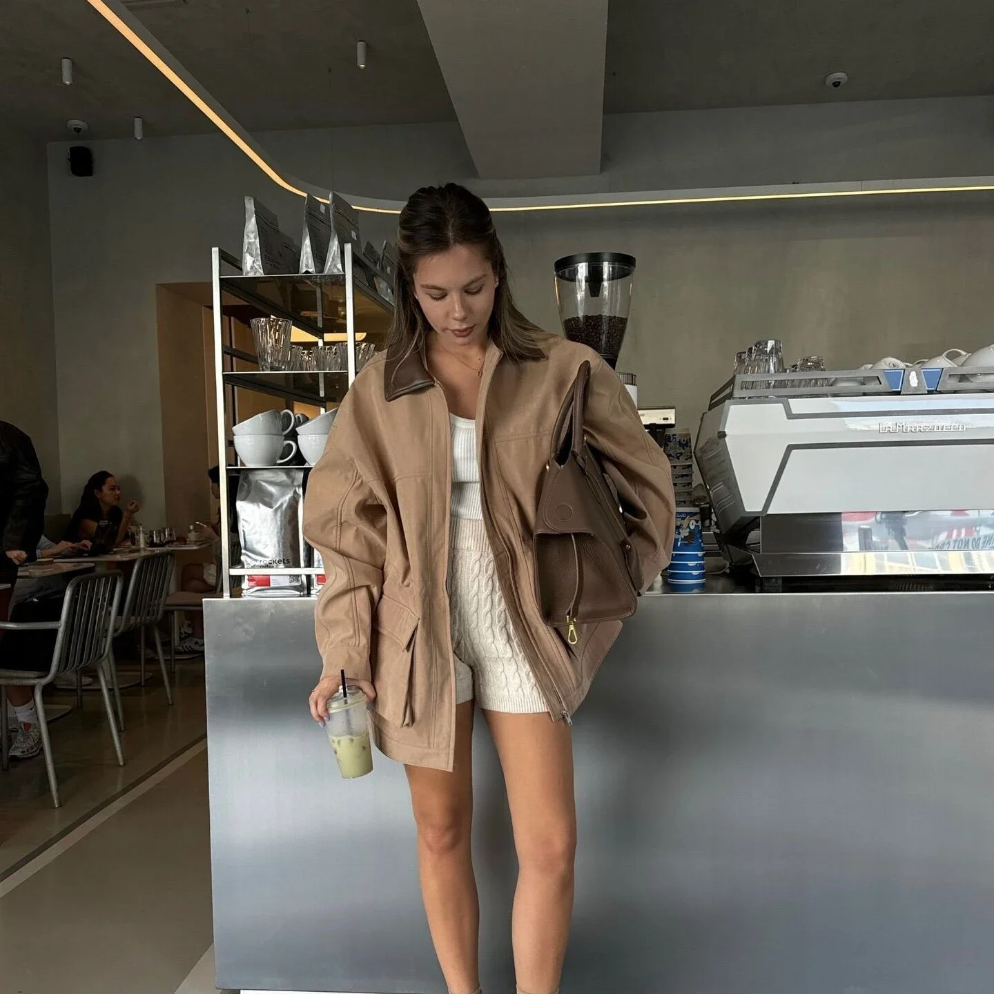 Spring and Autumn Lapel Suede Jacket Coat Fashion Long Pocket with Pocket Zipper Jacket Outwear Women 2025