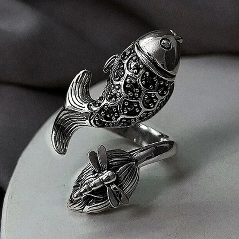 BOCAI New S925 Silver Jewelry Accessories Fashionable and Interesting Shape Rich Carp Women Ring Retro Exaggerated Personality