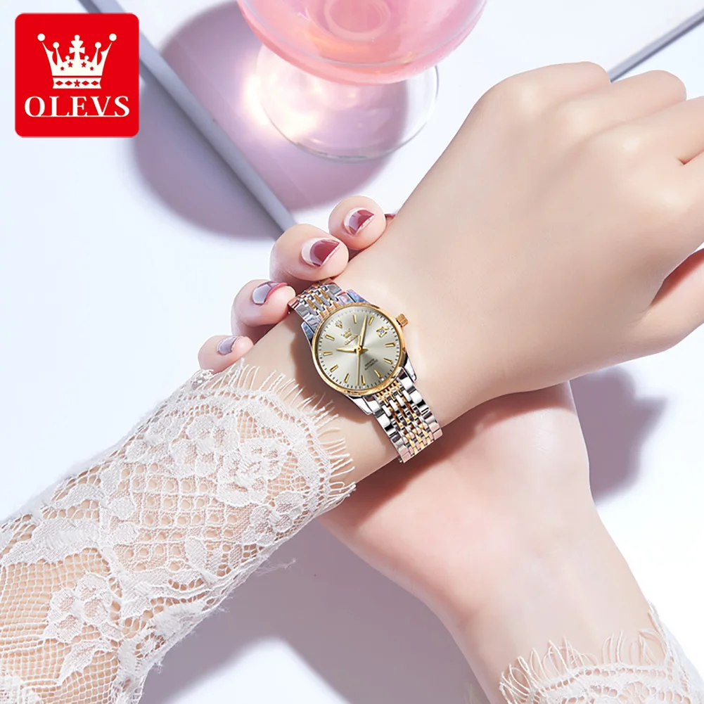 OLEVS 6635 Luxury Brand Ladies Watch Automatic Mechanical Wristwatch Waterproof Stainless Steel Watch For Women Chronograph Date