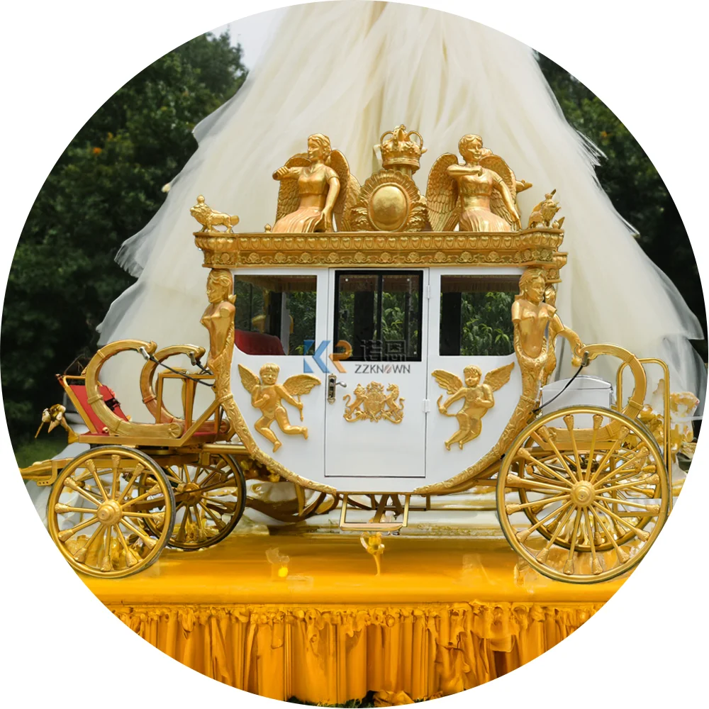 OEM Luxury Gold Royal Carriage Pumpkin Carriage with Princess Horse Drawn for Sale-Wedding Decorations