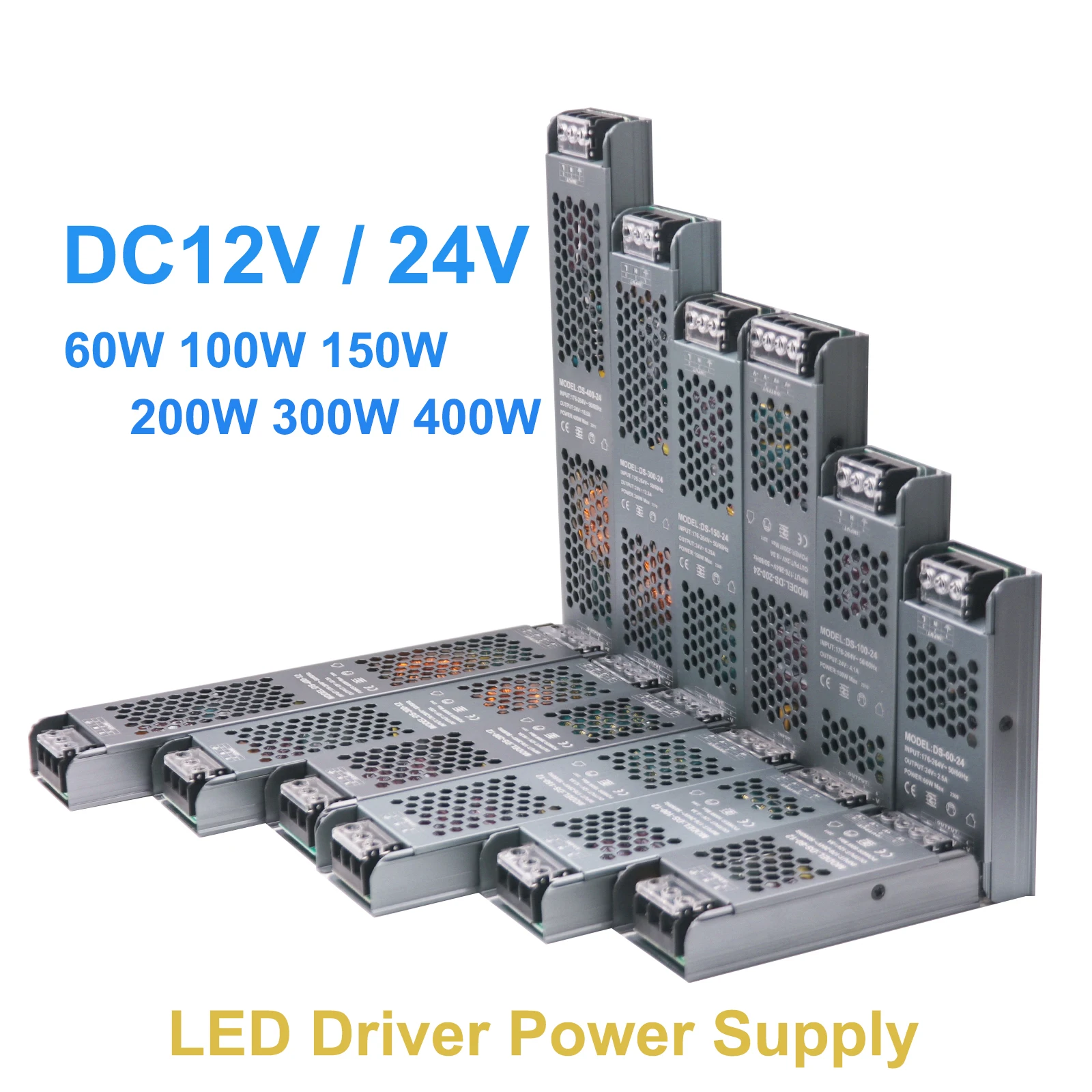 AC/DC 12V 24V Transformer 60W 100W 150W 200W 300W 400W LED Driver Power Supply Ultra Thin A/D Converter for LED Strip Lights