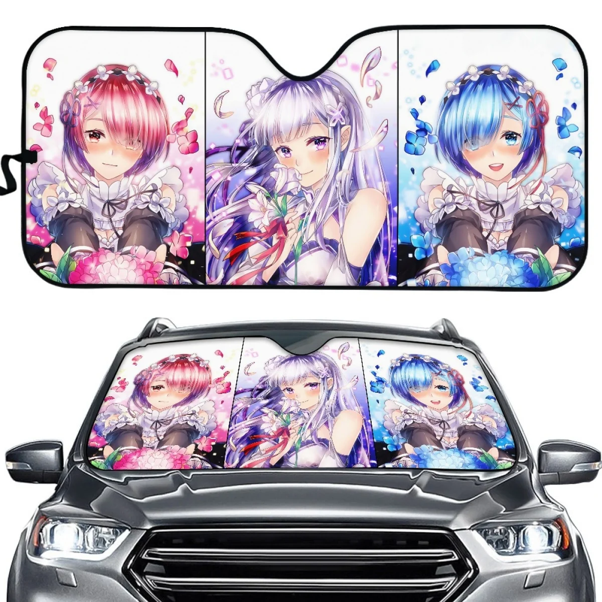 INSTANTARTS Re Zero Starting Life in Another World Protect Car Front Windshield Sunshade Foldable Sunshade for Van SUV Universal