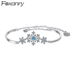 Foxanry Sparkling Zircon Snowflakes Bracelets For Women Girls Simple Elegant Creative Sweet Exquisite Wedding Bride Jewelry Gift