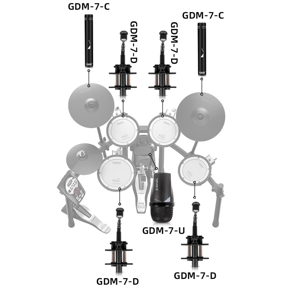 GMARK GDM7 Kick Drum Microphone 7-Piece Drums Kit For Bass Snare Drums, Toms & Cymbals Studio Recording And Live Performance