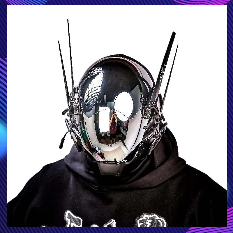 Cyber Punk Mask Mechanical Warrior Silvery Mask Cosplay Prop Futuristic Sci-Fi Costume Accessory For Halloween Party Performance