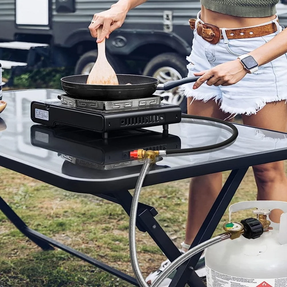 

6FT Propane Hose Adapter with Pressure Gauge for Weber Q Grills and For Coleman Portable For Tabletop Griddles