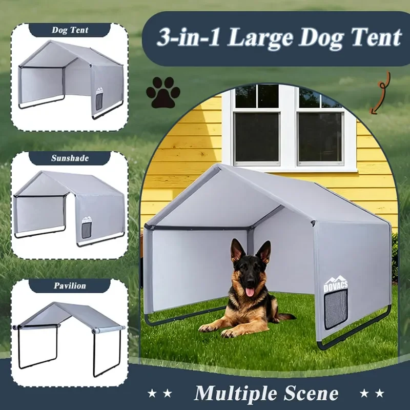 3 in 1 Extra Large Dog Canopy Outside All Season Outdoor Dog Shade XL with Roller Shutters and Removable Door Pet Shelter