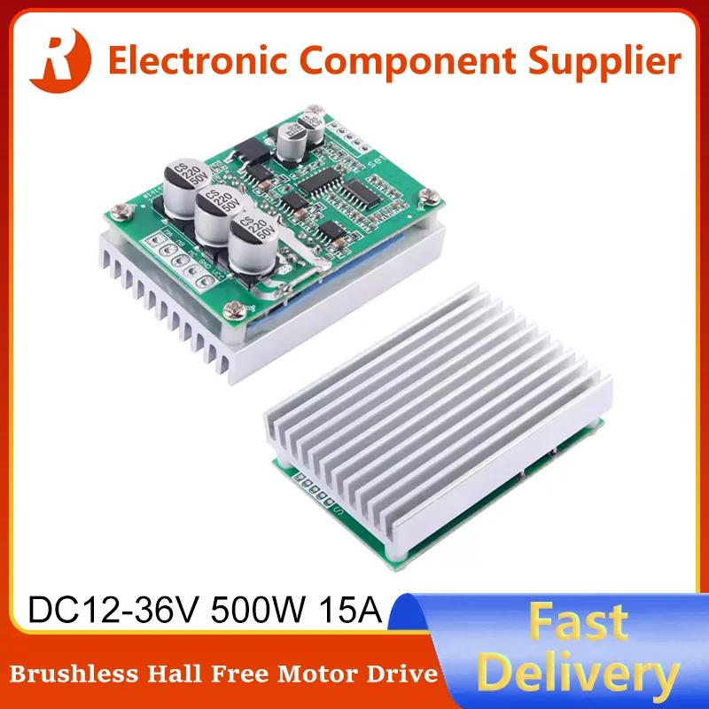 500W 15A DC 12-36V Brushless Hall Free Motor Driver Board High Power Motor Foward Reverse Speed Controller Control Switch Module