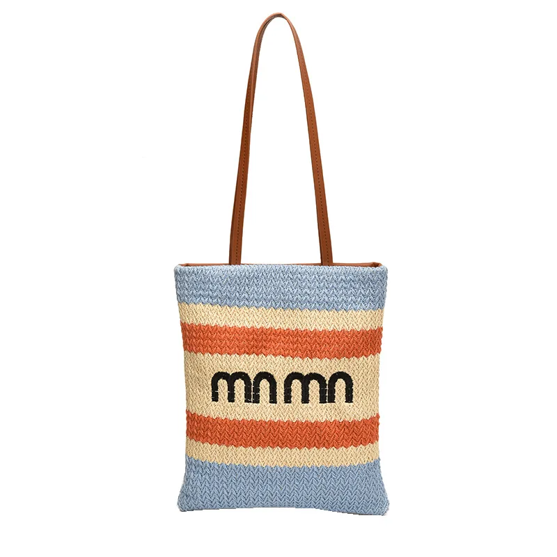 2025 New Seaside Beach Straw Woven Bag for Women,single-shoulder Light Luxury, Large-capacity, Color-blocking Hand-held Tote Bag