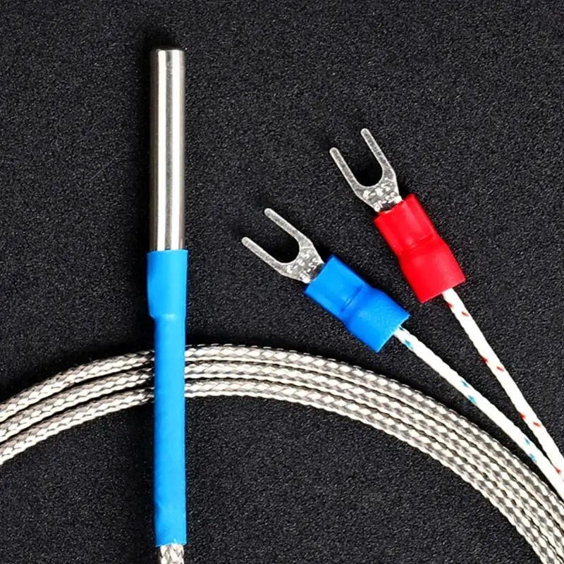 57QF 1/2/3/4/5m Braided Cable 30x4mm Thermocouple Probe 0-400℃ Measurement Ranges Stainless Temperature Sensors Thermocouple