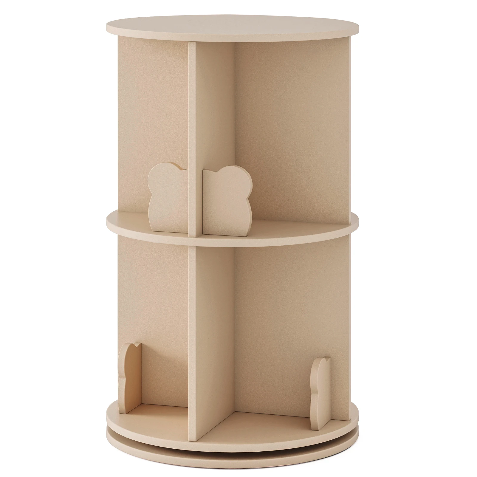 

Kids Rotating Bookshelf Round Spinning Corner Bookcase w/ Bear Baffles Coffee