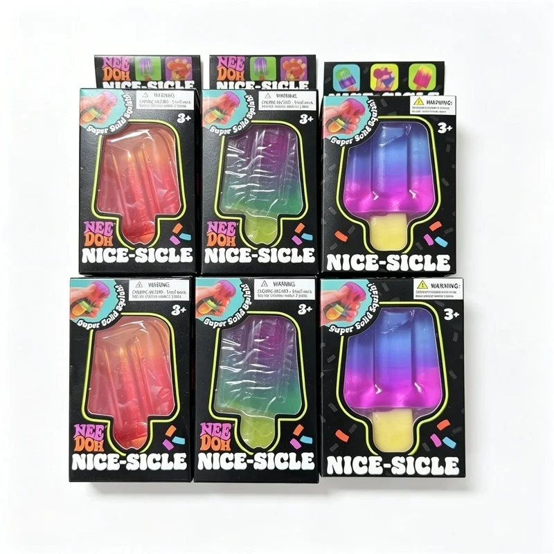 Gradient Transparent Needoh Nice‑Sicle Popsicle Squish Squeeze Fidget Toy TPR Stretchable Soft Deform Hand Play Toy Office Vent