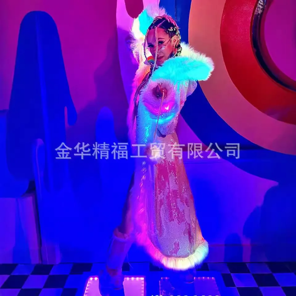 Long Coat Christmas Costume Carnival LED Sequined Stage Festival Performance Outfit Party Attire Western Cosplay Clothes Jackets