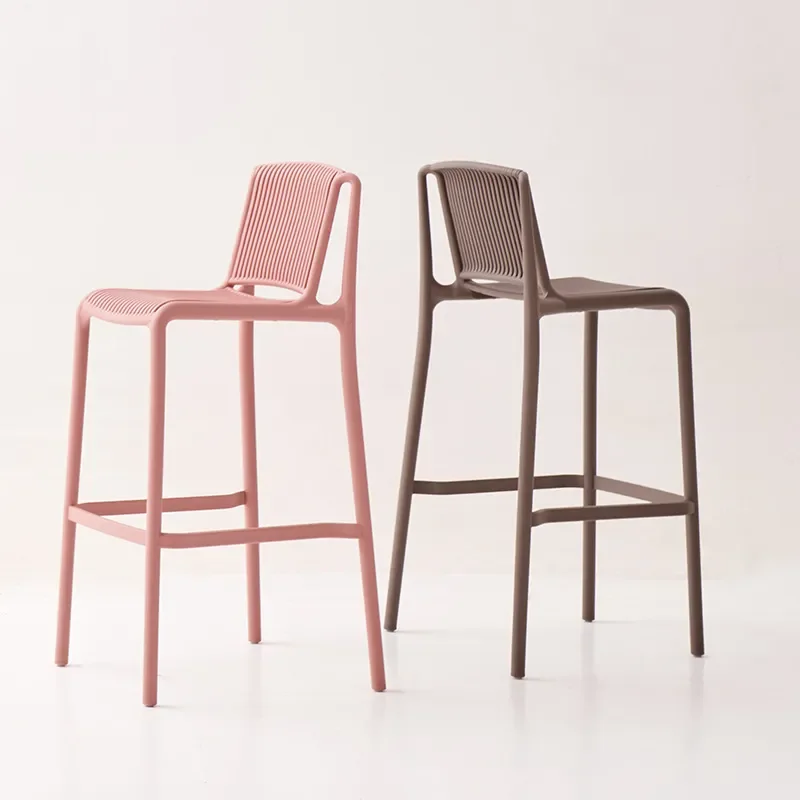 Modern Simple Plastic Bar Stool Nordic Light Luxury Stackable High Chair with Backrest for Outdoor Indoor Use