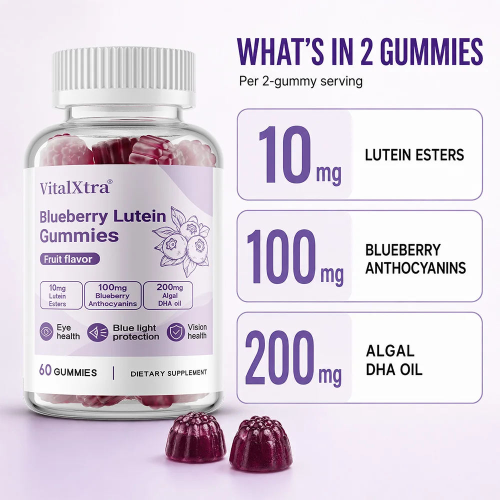 Lutein Eye Gummies, Eye Care Supplements for Adults, with Blueberry, Supports Vision and Clarity, Vegan