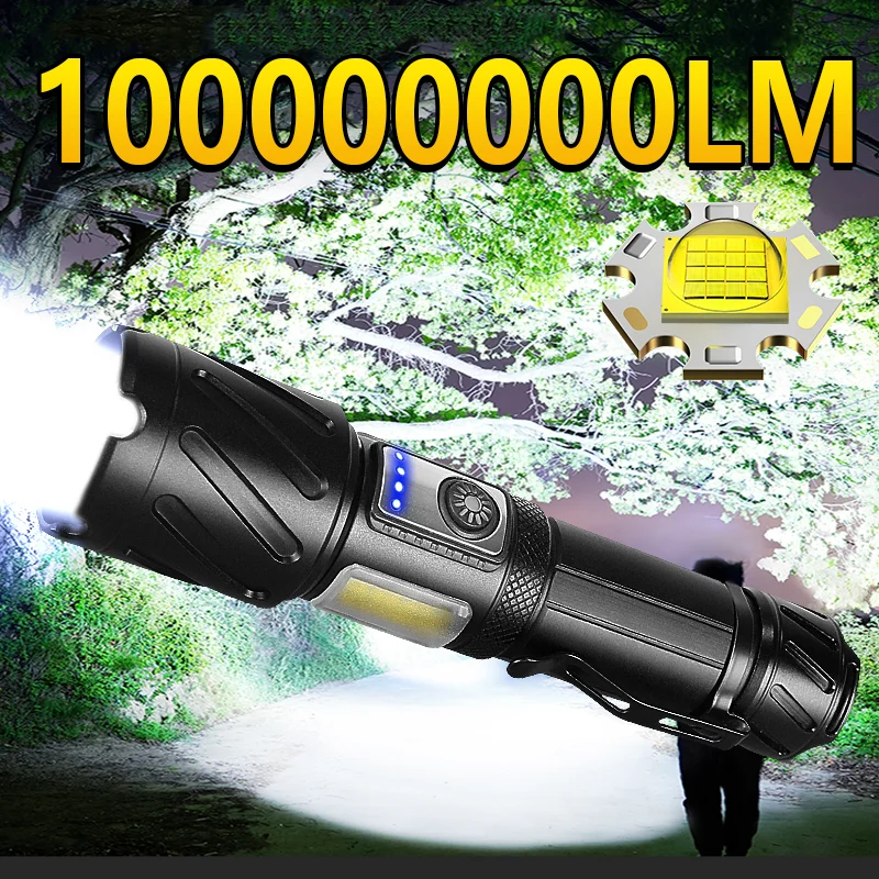 100000000LM XHP160 LED Flashlight Tactical Torch Light Rechargeable Strong Powerful Flashlight Zoom Lantern Waterproof for Hunt