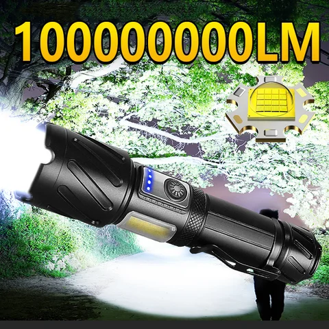 100000000LM XHP160 LED Flashlight Tactical Torch Light Rechargeable Strong Powerful Flashlight Zoom Lantern Waterproof for Hunt