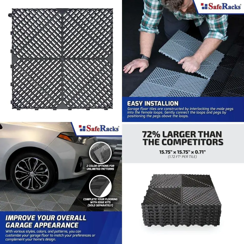 Piastrelle per garage ad incastro a costine: ventilate, drenaggio, antiscivolo, polipropilene modulare, ideali per sicurezza e comfort