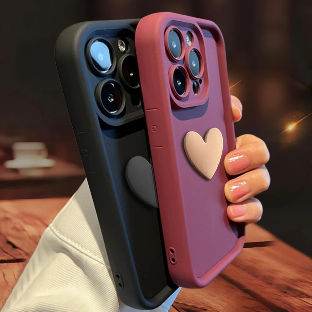 Luxury Ins Cute 3D Love Heart Silicone Phone Case For iPhone 16 15 13 12 11 Case 14 Pro Max 16 Plus Shockproof Candy Back Cover