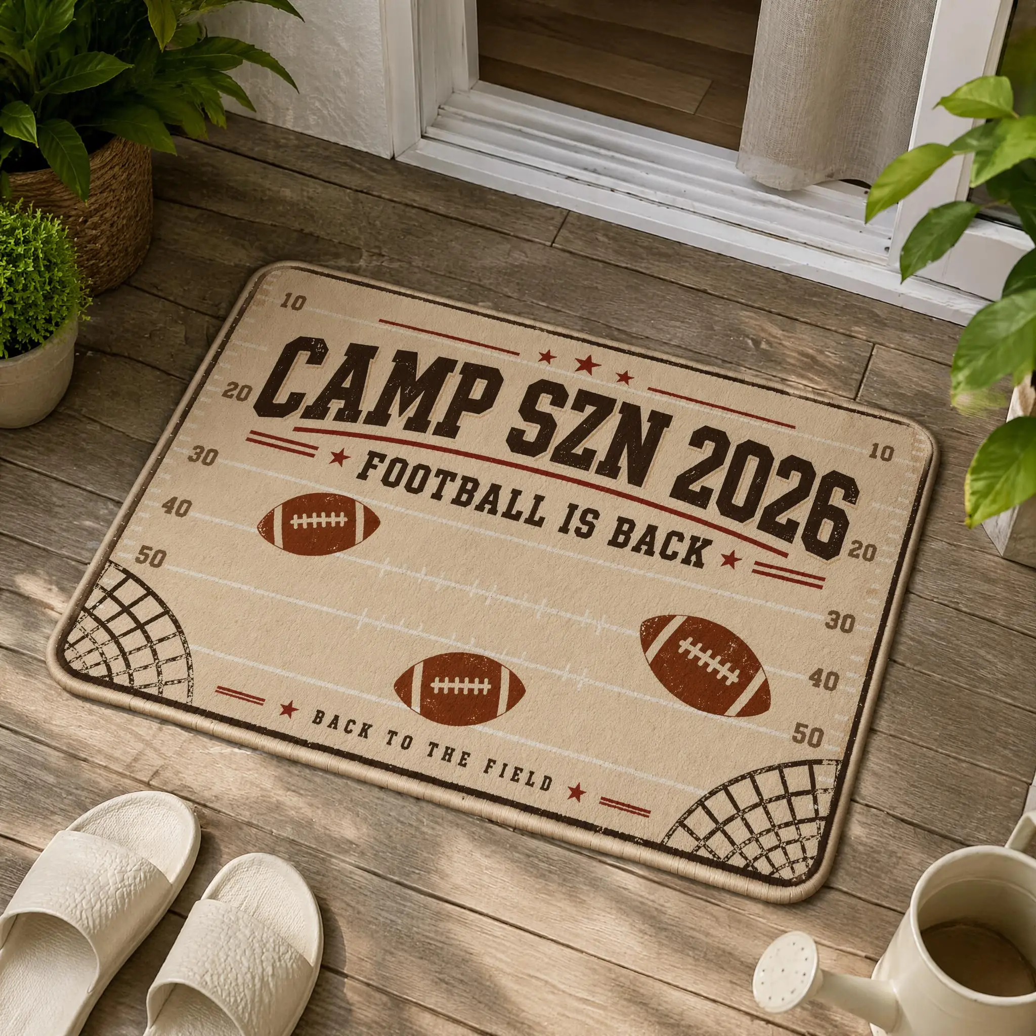 Distressed Football Camp Banner Floor Mat, Suitable For Decorating Living Rooms And Bedroom Entrances, A Unique Holiday Gift