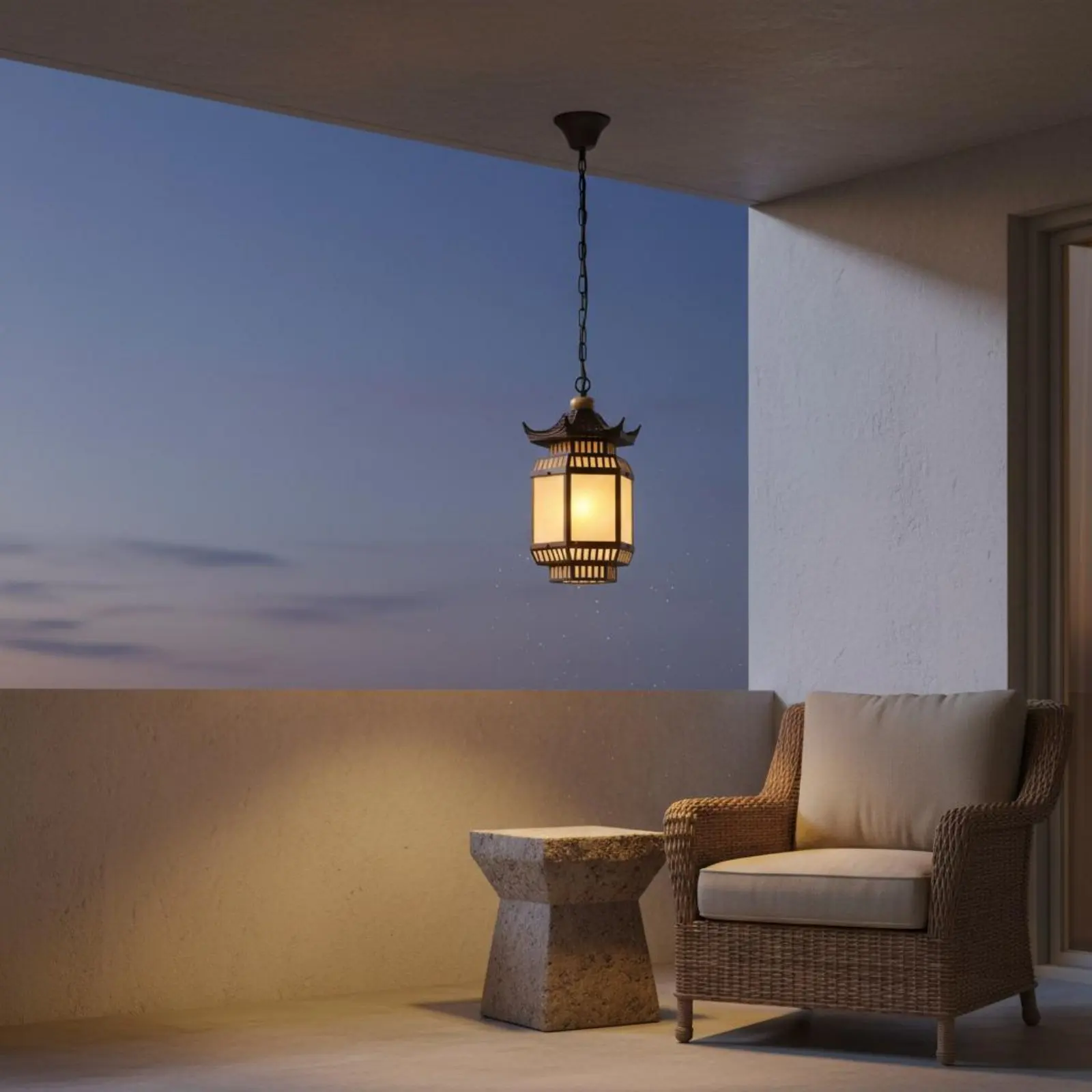 

Chinese Design Lantern Lamp Waterproof Outdoor Hanging Lantern Outdoor Hanging Light Weather Resistant Pagoda Ceiling Light