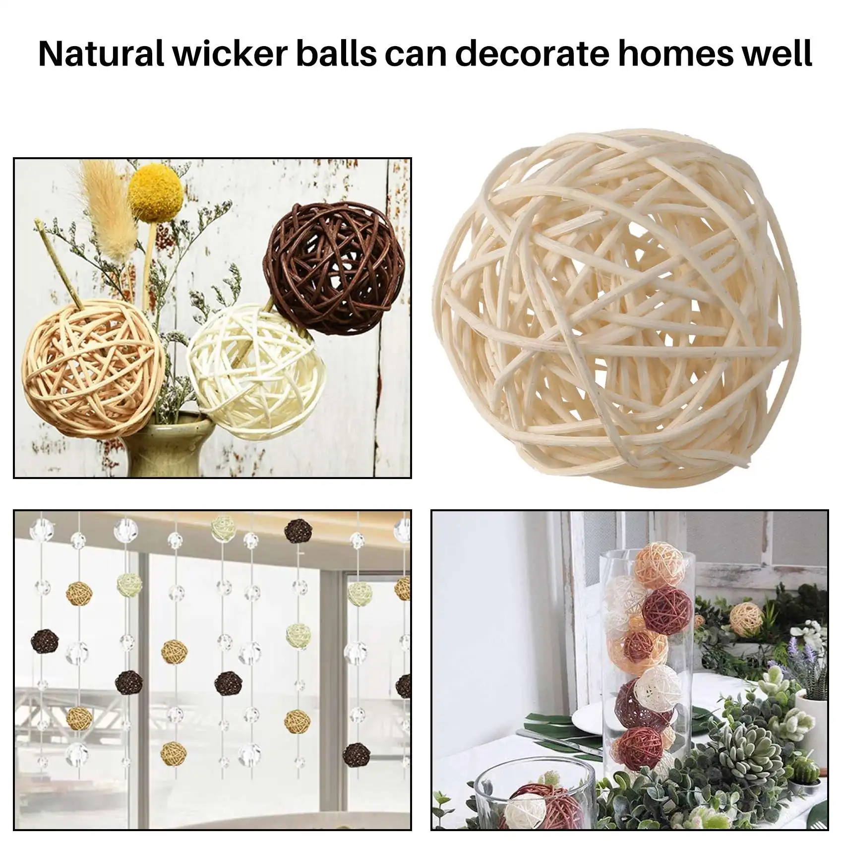 ABYK 21 Pcs/Lot Mixed 3 Colors Rattan Balls Vase Fillers for Wedding , Assorted Three Size(3cm/5cm/7cm)