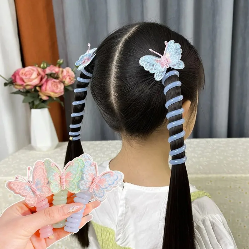 New Elastic Telephone Wire Line DIY Phone Cord Hair Bundle Butterfly Straight Hair Tie Girls Cute Headwear Apparel Accessories