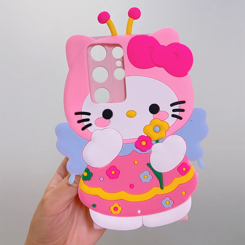 Custodia in Tpu Cartoon 3D Hello Kitty Cat per Samsung Galaxy S22 S23 S24 Ultra S21 Plus S20 FE S10 Nota 20 Ultra 10 Lite Custodia Cover