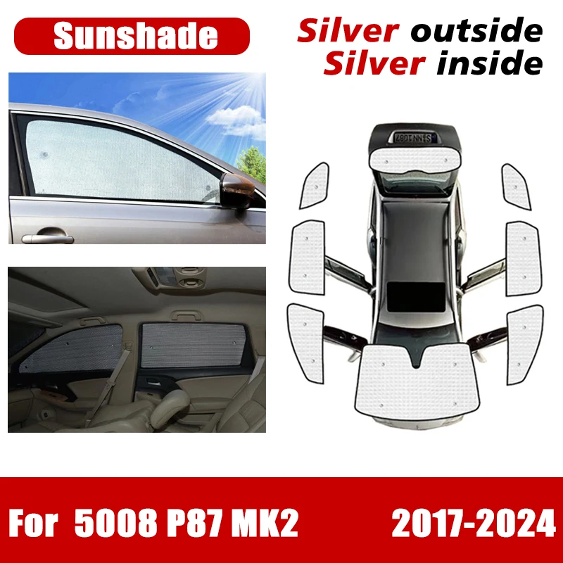 Auto Rearside Windows Anti-UV Sun Protection Cover, Acessórios de carro, Sunshade Cover para Peugeot 5008, P87, MK2, 2017 ~ 2024