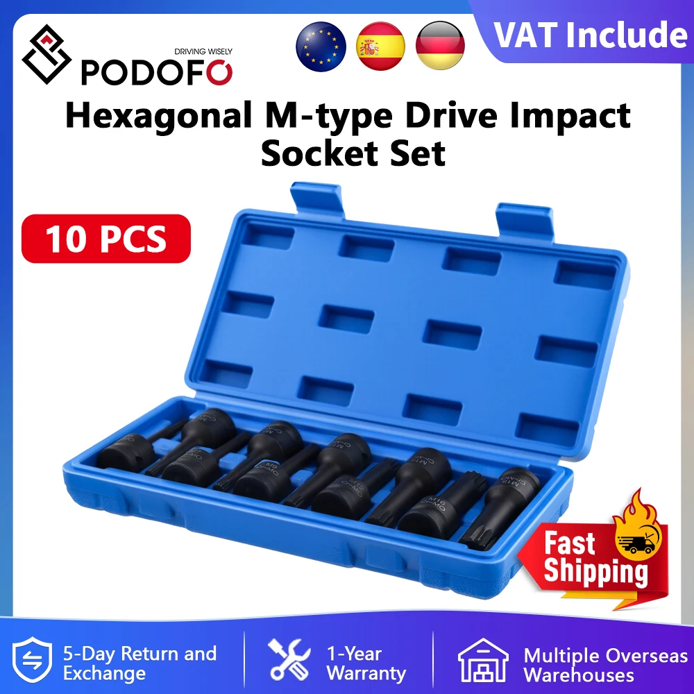 Podofo 10 PZ 1/2 pollice Esagonale Tipo M Drive Impact Socket Set Drive Socket Adattatore Cacciavite Bit Strumenti Da M5 A M18
