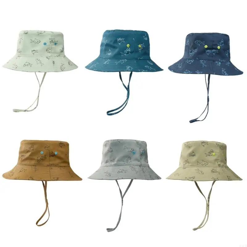 F1CB Cotton Fisherman Hat Cartoon Pattern Child Hat Lightweight Hat for Boy & Girls
