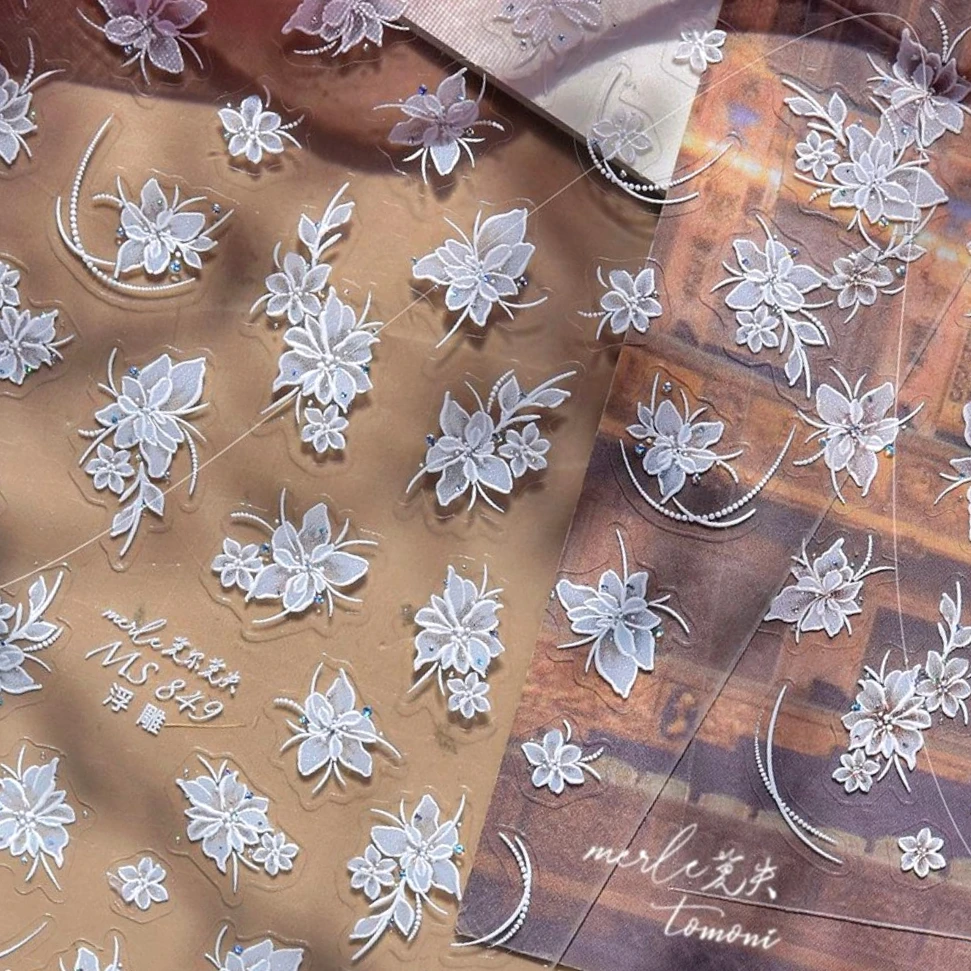 Flores vintage alívio 3d linha estereoscópica pétala estame artístico lírio rosa margarida auto adesivo arte do prego adesivos manicure decalque