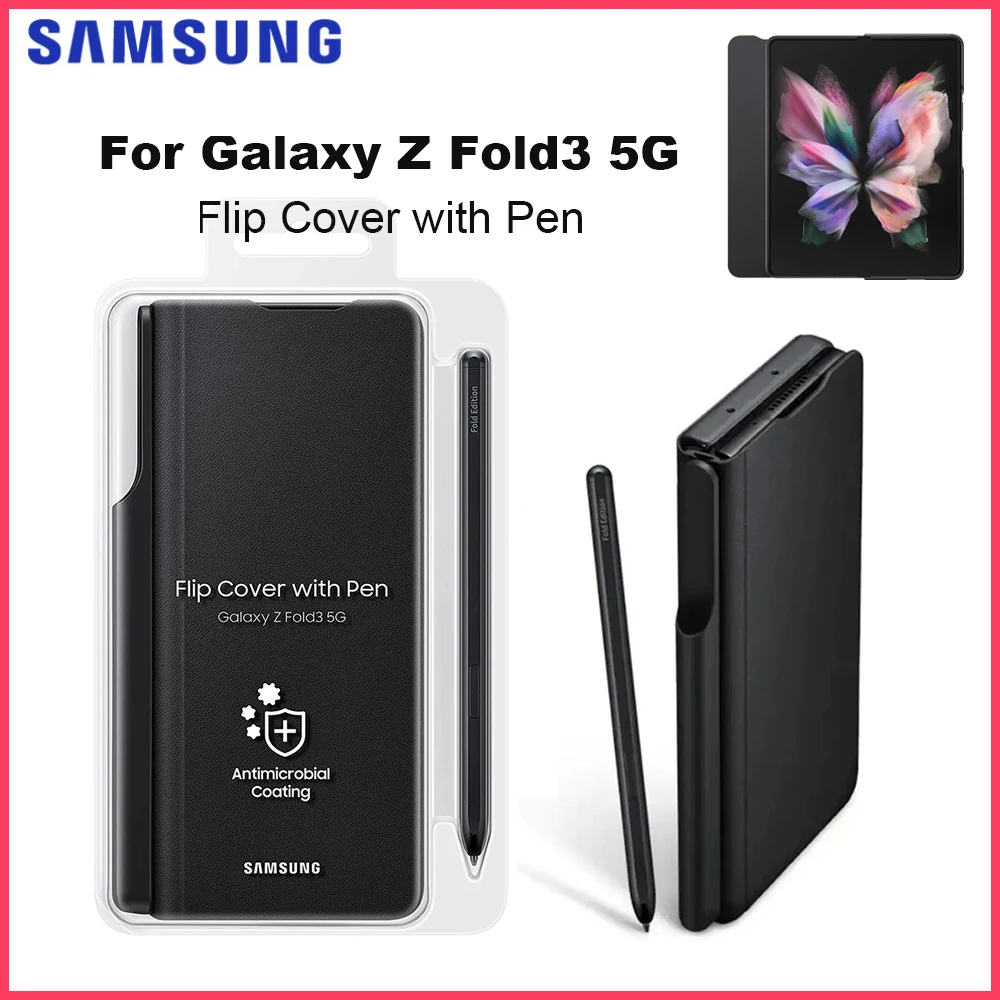 

Original SAMSUNG Galaxy Z Fold 3 Phone Case with S Pen Galaxy Z Fold3 5G Flip Cover Smartphone Cover with Pen Protector Case