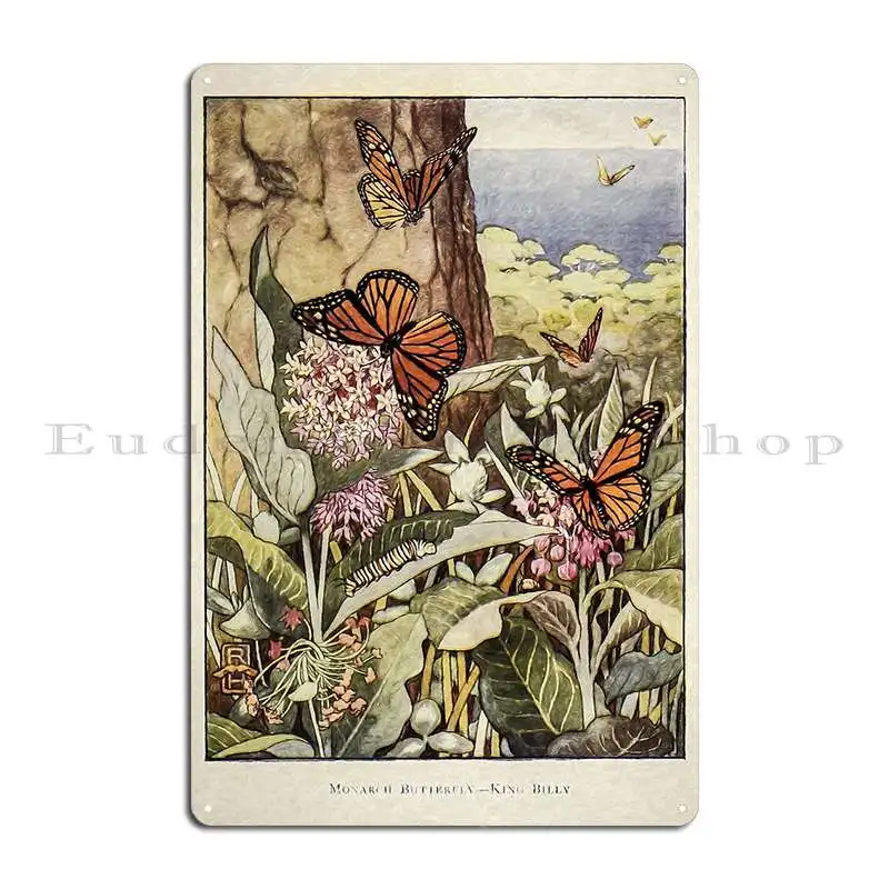 Vintage Monarch Butterfly Illustration Metal Signs Pub Printed Wall Cave Wall Custom Home Tin Sign Poster