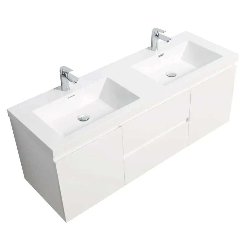 #@Luxury Glossy White 60 Inch Floating Bathroom Vanity | MDF Painted Surface | US Warehouse | Sample for B2B