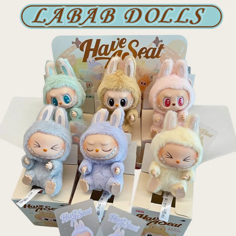 

High-quality Version of LABUBU Heart-wrenching Macaron Sitting Party Rubber Face Blind Box Cute Ragbus Doll Pendant