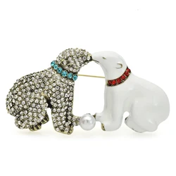 Wuli&baby Vintage Cute Polar Bear Brooches For Women Unisex Rhinestone Enamel Kindly Kiss Cold Animal Party Casual Brooch Pins