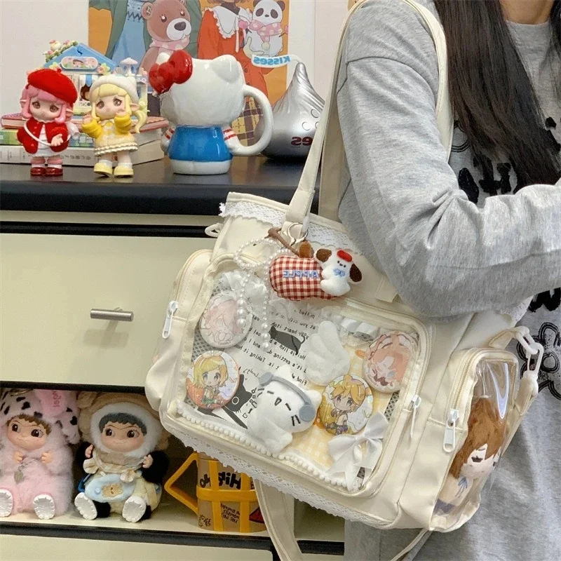New Y2K Cute Japanese Ita Shoulder Bag Lolita Girls Transparent Tote Bag Large Capacity Crossbody Casual Bag DIY Display Handbag