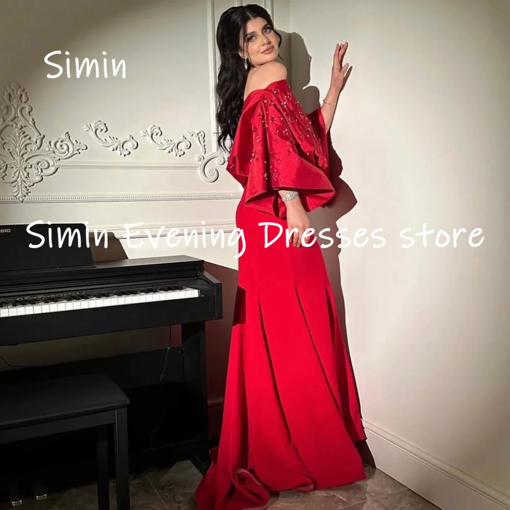 Simin Satin Mermaid Off-the-shoulder Ruffle Sequins Formal Prom Gown Floor-length Evening Elegant Party dresses for women 2023