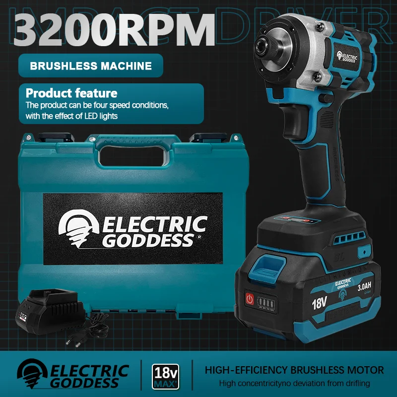 Electric Goddess 3200RPM Brushless Electric Screwdriver 4 Gears Cordless Electric Screw Driver Power Tool for Makita 18V Battery