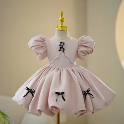 New Girls Princess Ball Gown Kids Cute Bow Puff Sleeve Birthday Party Piano Performance Boutique Dresses y1188