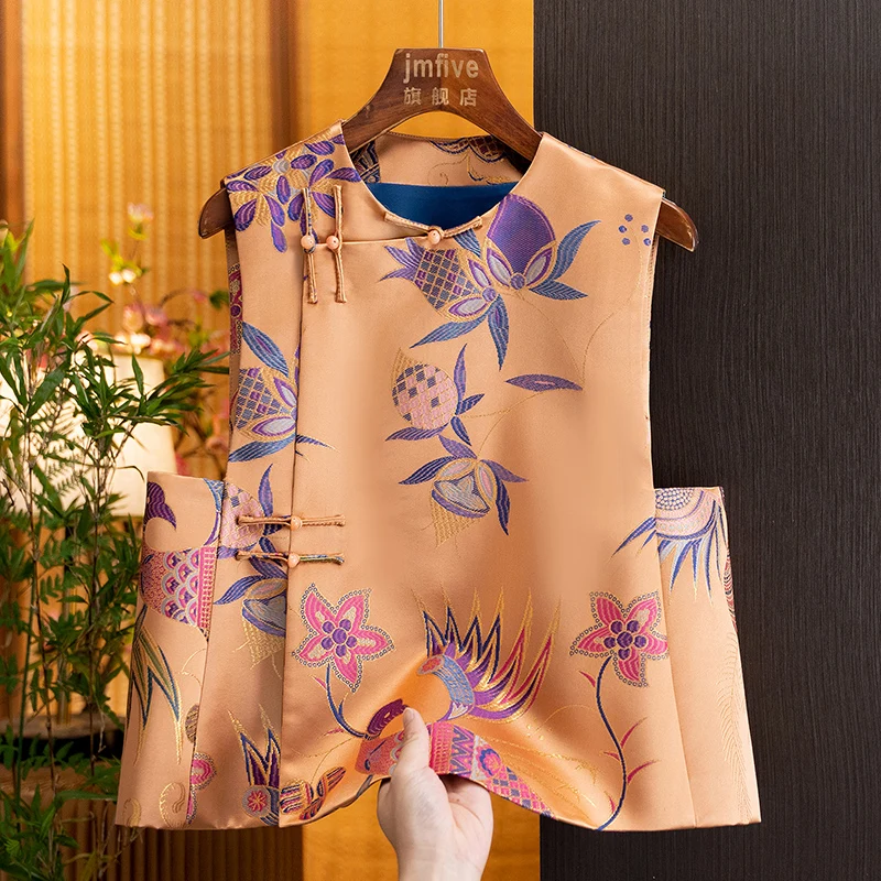 New Chinese-Style Heavy Silk Vintage Luxury Vest for Women, 2026 Autumn New Product, National Style Fashionable Vest