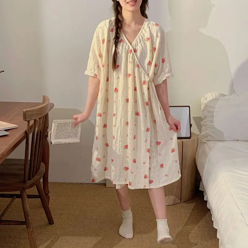 camisola-de-maternidade-coreana-de-verao-fina-de-manga-curta-estilo-quimono-para-amamentacao-vestido-midi-pos-parto-de-algodao-nuvem-para-amamentacao